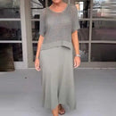 Conjunto Madalena Vestido fluido + Blusa em crochê / Perfeito para Qualquer Momento