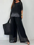 Conjunto Calça e Blusa de Seda Georgina / Perfeito Para todas Ocasiões