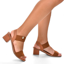 Sandalia feminna confortavel Salto Grosso Bloco Quadrado Elástico promoção